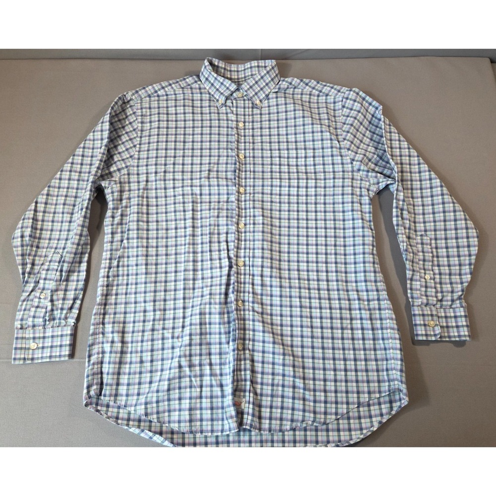 Vineyard Vines Shirt Mens Large Blue Madras Plaid Classic Fit Murray Dress Polo